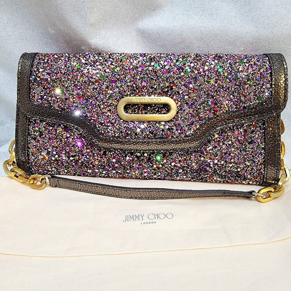 JIMMY CHOO Tilsa Glitter Clutch Wristlet